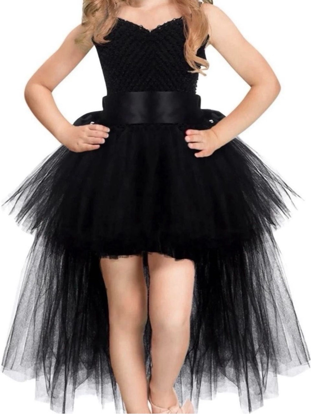 Black Tulle High-Low Kids Costume Dress